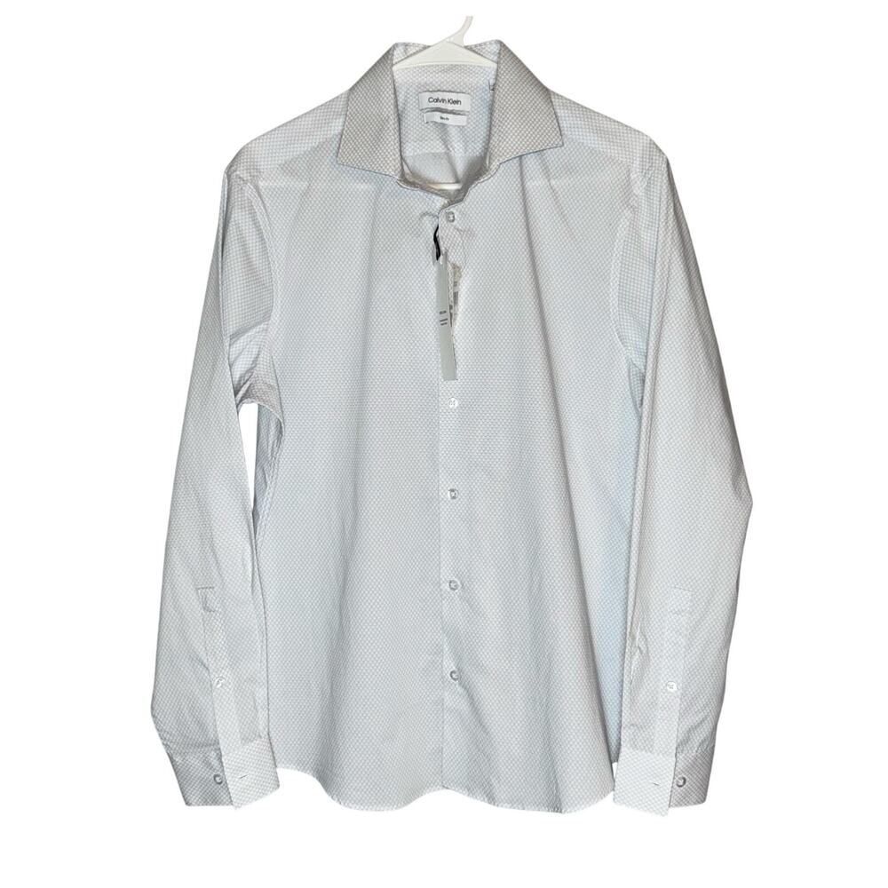 Calvin Klein Men's Slim Fit Dress Shirt in Subtle Micro-Pattern Print Sz 15 1/2‎